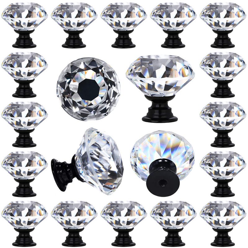 DeELF Outlet DEELF 26 Packs Kitchen Cabinet Knobs, 30 mm Crystal Cabinet Knobs, Diamond Dresser Handle Drawer Pulls, Dresser Knobs for Cabinets and Drawers, Black Base - Image 1